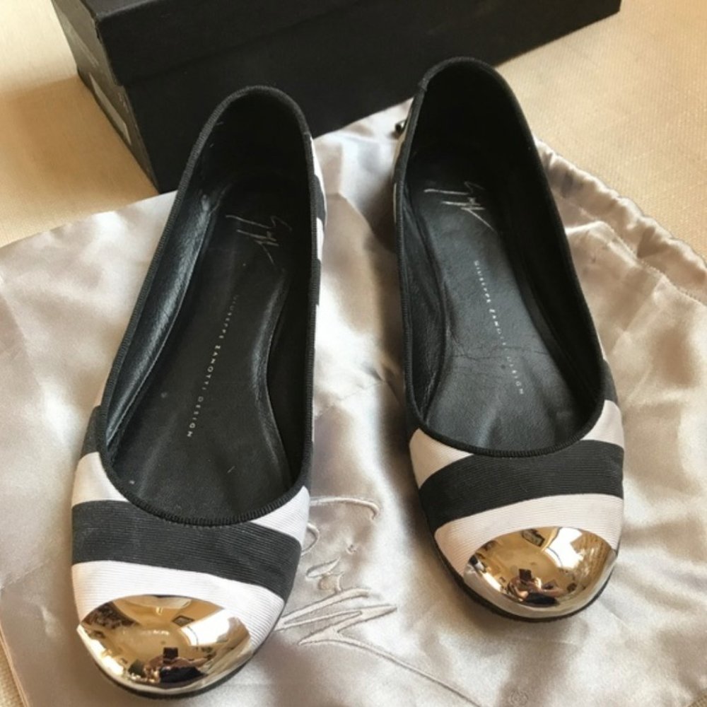 NAUTICAL GIUSEPPI ZANOTTI SILVER CAP TOE FLATS 7.5